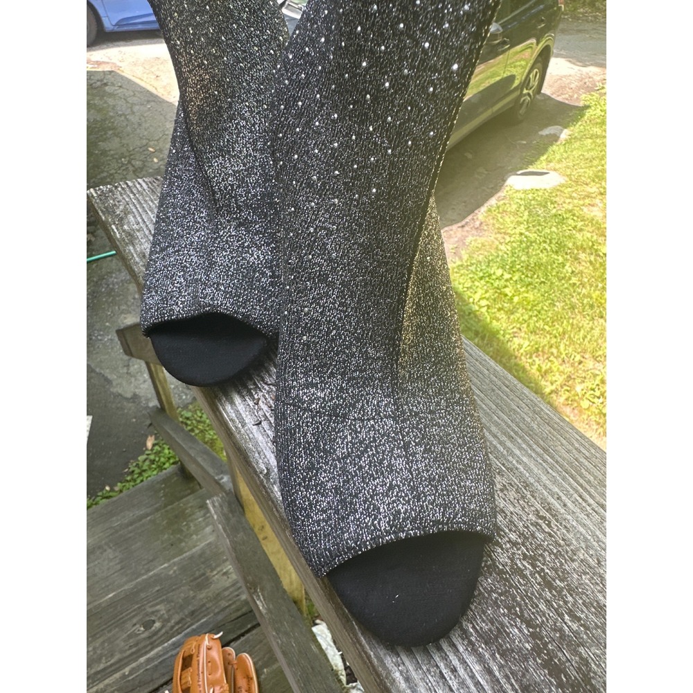 INC International size 10 Silver black Glitter Rhinestone Peep Toe Ankle Boots - Picture 8 of 11